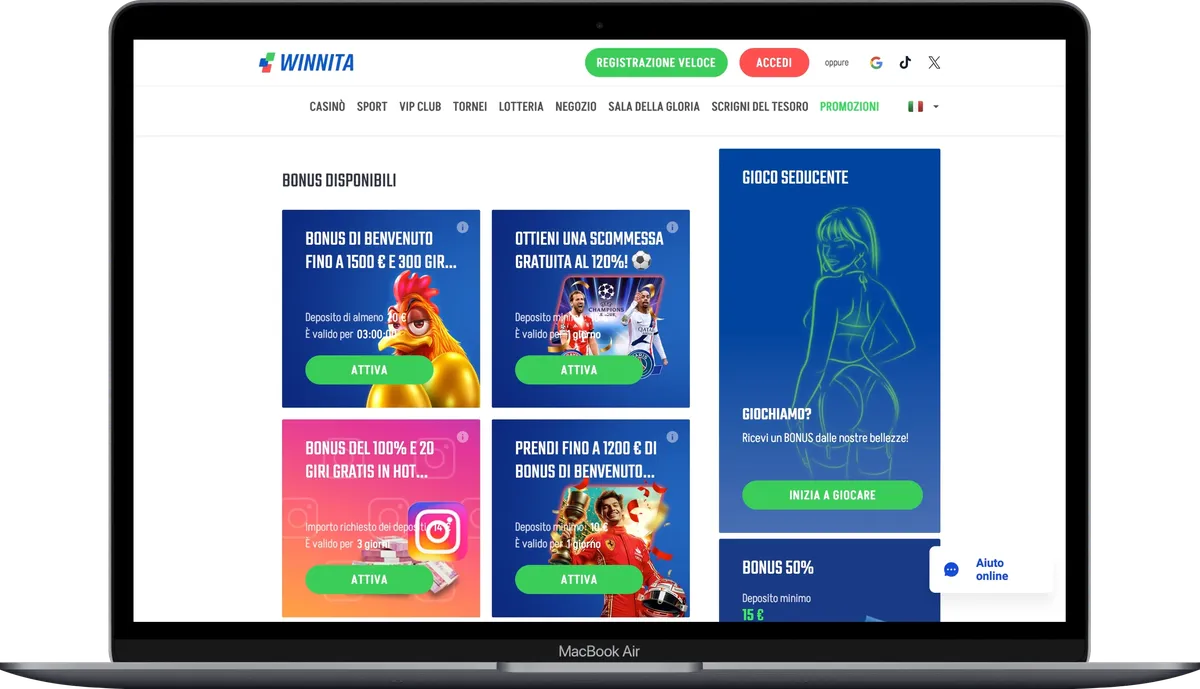 Winnita bonus casinò online con promozioni attive